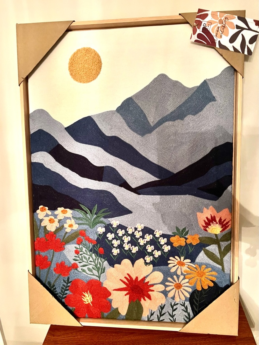 NEW BP Home Woven Wall Art Colorful Mountain, Floral Landscape. 18" x 26".